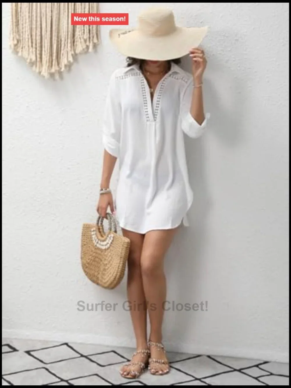Long Sleeve V-Neck Beach Cover Up Shirt Dress Casual Summer